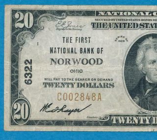 $20.  1929 First National Bank Of Norwood,  Ohio Charter 6322