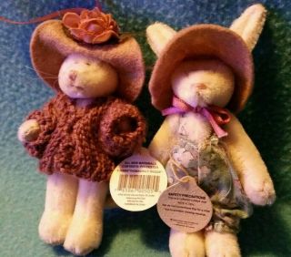 Boyds Bears & Friends Collectible T.  F.  Wuzzies Rabbits " Thomasina " & " Tami " 3 " T