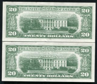 (2) CONSECUTIVE 1963 - A $20 FRN FEDERAL RESERVE NOTES CHICAGO,  IL GEM UNC 2
