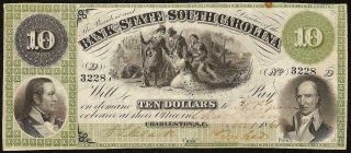 Large 1861 $10 Dollar Bill South Carolina Bank Note Currency Old Paper Money