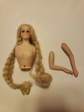 French Figural Boudoir Porcelain Half Doll With Arms