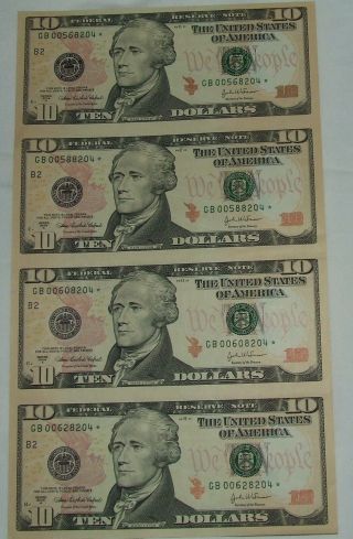 2004 Four Uncut And Crisp Uncirculated Ten Dollar Bills  (220).