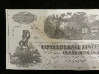 1864 Confederate States of America Richmond One Hundred Dollar Bill Z237 2
