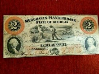 1859 $2 The Merchants And Planters Bank - Savannah,  Georgia Autographs Wow