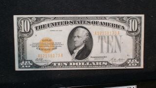 1928 Ten Dollar Gold Certificate Note Payable In Gold $10 Bill Priced To Sell