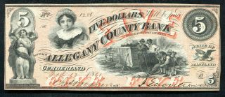 1861 $5 The Allegany County Bank Cumberland,  Md Obsolete About Unc (c)