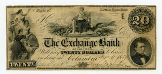 1859 $20 The Exchange Bank Of Columbia,  South Carolina Note