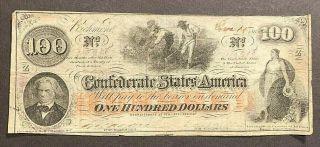 Civil War 1862 Confederate $100 Demand Note - W/ " Interest Paid " Stamps On Back