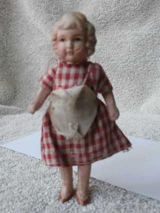 Antique Depression Era All Bisque Japan 4 " Girl Doll Dress Cute