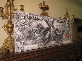 Huge Canvas Artwork - 1896 Educational Note - $5 Silver Certificate -