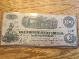 Confederate $100.  00 Note 1862 Train