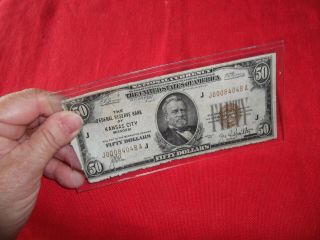 1929 $50 Fifty Dollar Bill - Kansas City Fancy Serial Brown Seal