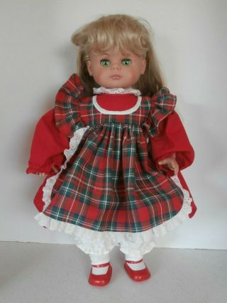 Vintage Lissi Doll Made In Germany 18 " Blonde Green Eyes With A Christmas Dress