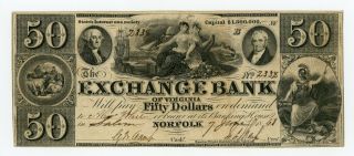 1861 $50 The Exchange Bank - Norfolk,  Virginia Note (salem Branch)