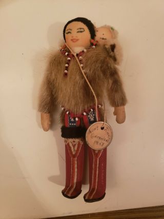 6 " Nm Greenland Eskimo Inuit Native Mother & Baby Danish Denmark Real Fur Old
