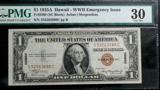 $1 1935 - A Hawaii Wwii Emergency Issue Note Pmg 30 Very Fine Fr 2300