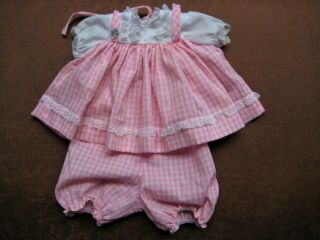 Vintage Tagged Madame Alexander Puddin Pink & White Check Dress & Bloomers