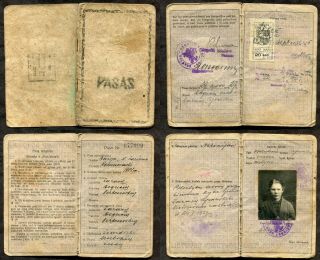 P346 - Lithuania 1933 Passport With Latvia Municipal Revenue Stamp Griva City