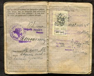 p346 - LITHUANIA 1933 PASSPORT with LATVIA Municipal Revenue Stamp GRIVA City 2