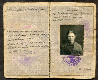 p346 - LITHUANIA 1933 PASSPORT with LATVIA Municipal Revenue Stamp GRIVA City 3