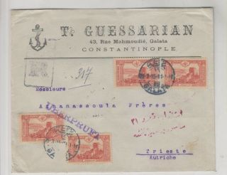 Turkey Galata 1915 Registred Censored Cover To Trieste Italy