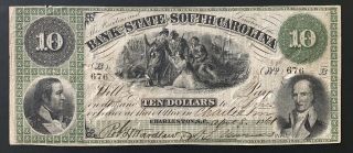 Bank Of The State Of South Carolina $10 Note Indian Confederate 1861