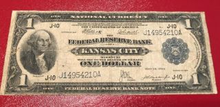 1918 Us $1 " Kansas City Mo " Federal Reserve Bank Note (s : J14954210a)