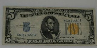 1934 A Five Dollar $5 North Africa Silver Certificate Gold Seal Bank Note