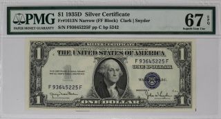 1935 D $1 Silver Certificate Pmg Certified 67 Epq Gem Unc Narrow (225f)