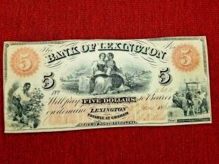 1860 $5 The Bank Of Lexington N.  C,  Graham " Moonshine " County Nc30 - G12 19 - C268.