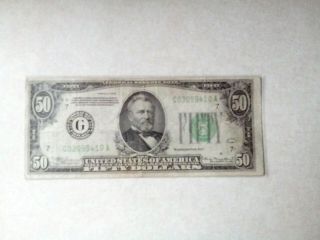 1934 $50 FIFTY DOLLAR BANKNOTE,  VF,  CRISP,  GREEN SEAL,  CHICAGO - ISSUED 3