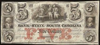 1860 $5 Dollar Bill South Carolina Bank Note Large Currency Old Paper Money