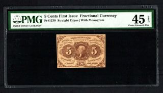 Fr 1230 - 5 Cent 1st Issue Fractional Currency - Pmg 45 Epq Choice Ex Fine