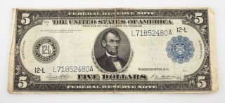 Series Of 1914 $5 Federal Reserve Note In Fine