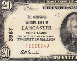 1929 $20 Conestoga Nb Of Lancaster,  Pa National Banknote 00624a