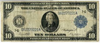 1914 $10 Ten Dollars Federal Reserve Note Large Size Us Currency - Jd646