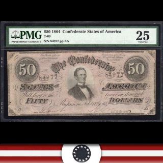 T - 66 1864 $50 Confederate Currency Pmg 25 Comment Civil War Bill 84977