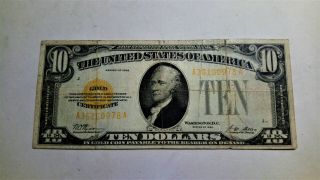 1928 Usa $10 Dollars Gold Certificate Bank Note Ten Dollars United States
