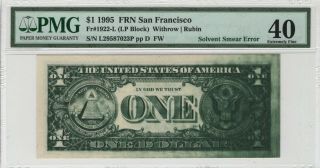 1995 $1 Frn San Francisco Fr 1222 - L Solvent Smear Error Note Currency Pmg Xf40