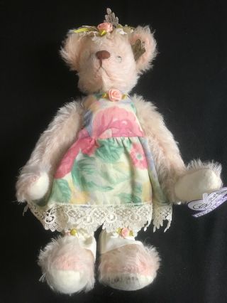 Annette Funicello Mohair Teddy Bear Floral Dress 12 " Signed Foot & Tag
