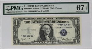 1935 D $1 Silver Certificate Pmg Certified 67 Epq Gem Unc Narrow (242f)