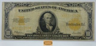 1922 Large Gold Certificate 10 Dollars $10 Fr.  1173,  4 Small Pin Holes - 17094