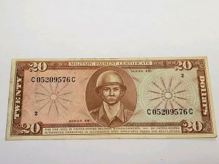1969 U.  S.  Military Payment Cerificate (mpc) $20 Series 681 Plate Number 2