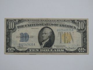 1934 - A $10 Silver Certificate - North Africa Emergency Note - Yellow Seal