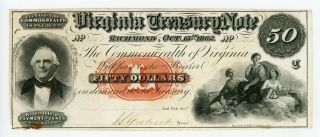 1862 Cr.  7 $50 Virginia Treasury Note - Civil War Era