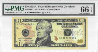 $10 2004 A Federal Reserve Note Pmg Gem Unc F 2039 D Lucky Money Value $230