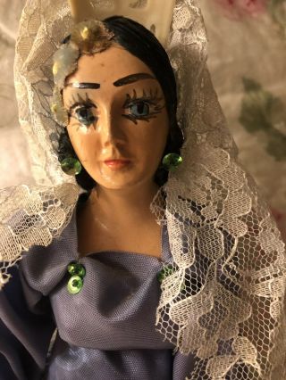 Vintage 70 ' s Spanish Flamenco Dancer Doll with Painted Face and Fan (12 
