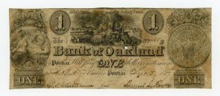 1837 $1 The Bank Of Oakland At Pontiac,  Michigan Note