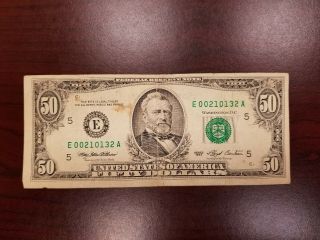 1993 Richmond $50 Dollar Bill Note Frn E00210132a