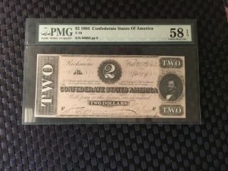 Pmg $2 1864 Confederate States Of America,  T - 70 Pmg 58 Epq